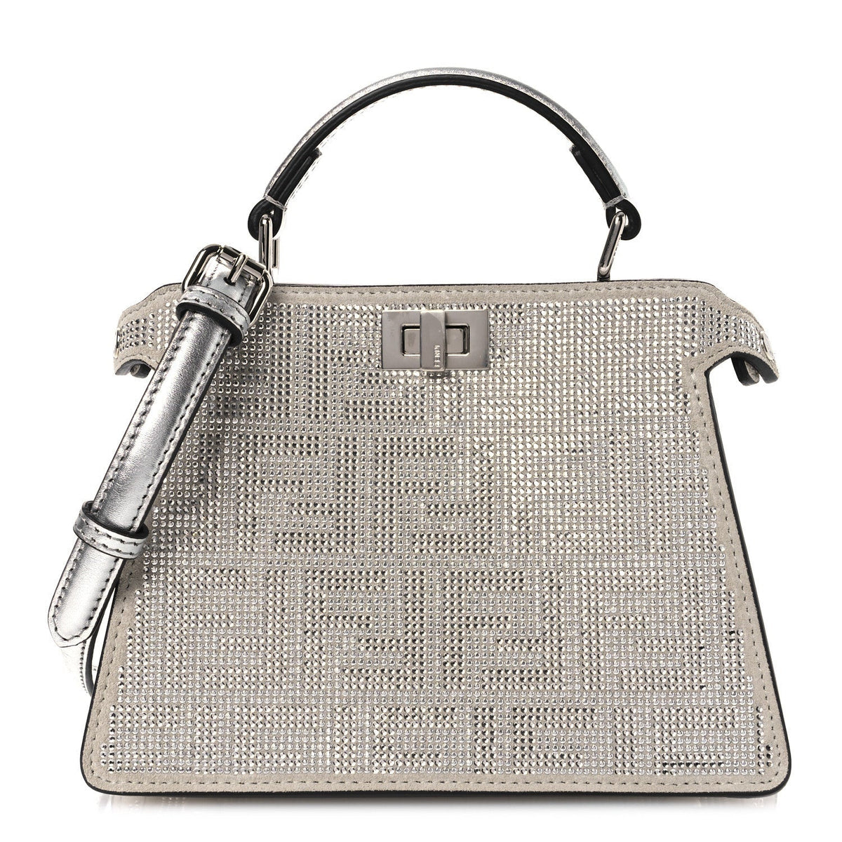 Crystal Vitello Laminato FF Petite Peekaboo I SEE U Satchel Crystal Argento